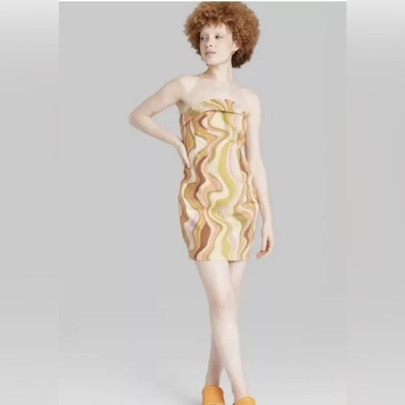 NWT Wild fable Retro Strapless Dress XL Short Mini Bodycon Corset Funky 60s 70s - Picture 14 of 14